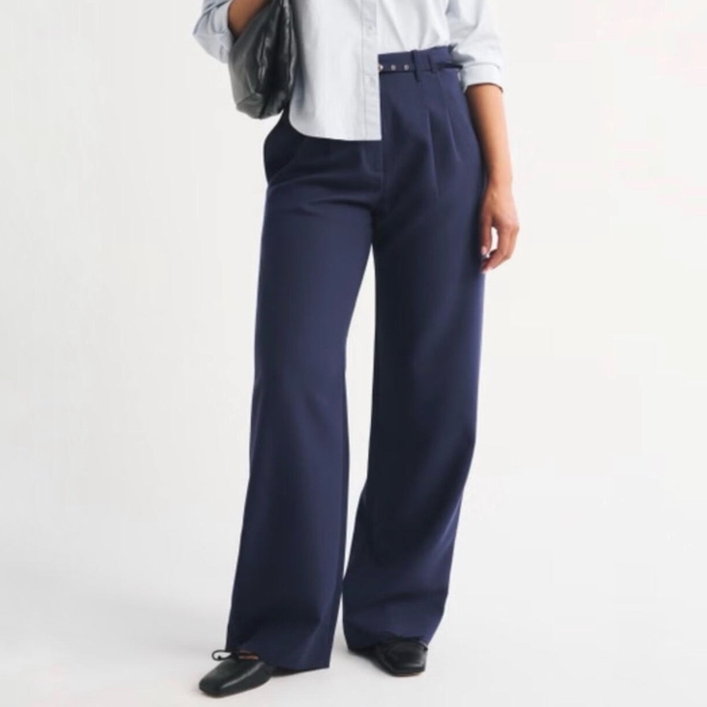 Abercrombie & Fitch Sloane Tailored Wide Leg Pants Navy Blue High Rise Small